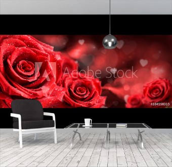 Picture of Red roses flower on valentine background  Valentines day wide rose banner